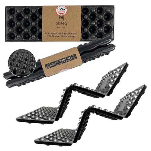 Alpteq® RastPlatz Sitzkissen faltbar – Outdoor-Thermomatte für Garten, Camping & Freizeit, wasserdicht, isolierend & Ultraleicht, Sitzmatte ideal für Rucksack & Stuhl (Flat Pack | Schwarz | 2er Set) von Alpteq