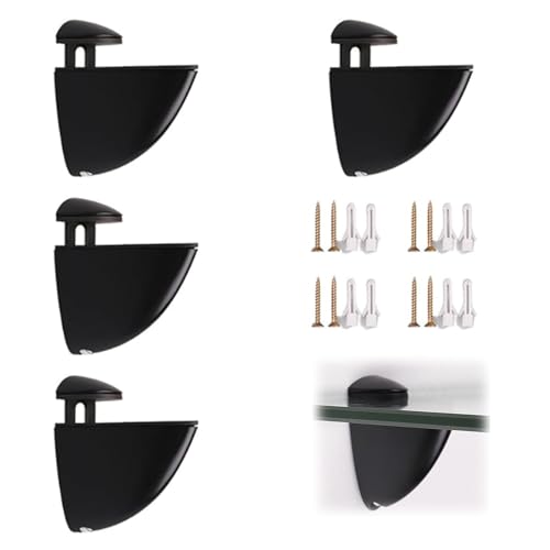 Alrens 4 Stück Verstellbare Glasregalhalterung für 2-22 mm Verstellbare Regalhalterung Wandhalterung für Glasregale Zinklegierung Regal Halter für Wohnzimmer Küche Bad Schlafzimmer(Schwarz) von Alrens