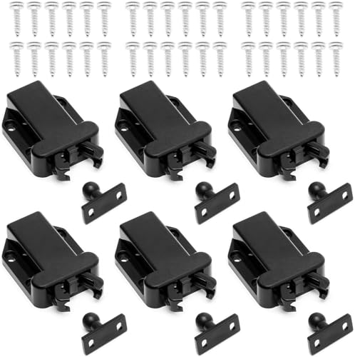 Alrens 6 Stück Druckschnäpper Push to Open Türöffner mit Schrauben Schwarz ABS Schnäpper Türriegel mit Touch-Entriegelung, Automatischer Pop Up Verschluss für Küchenschrank,Schranktüren und Schubladen von Alrens