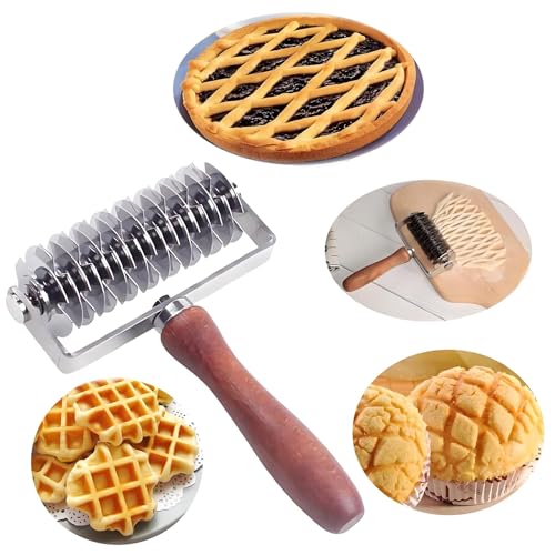 Alrens Edelstahl Gitterroller Cutter mit Holzgriff Pizzaroller Kuchengitter Professionelles Küchenwerkzeug für Präzise Geschnittene Pizzaböden, Köstliche Kuchen und Perfekt Geformte Gebäckstücke von Alrens