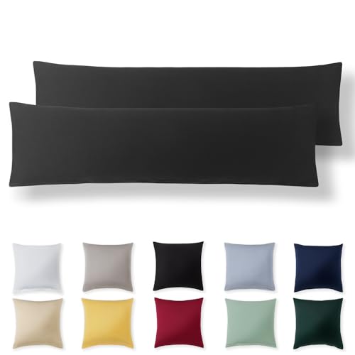 Alreya Kissenbezug 40 x 145 cm (2er Set) - Anthrazit - 100% Jersey Baumwolle - Kissenhülle für Kissen 40x145 cm, Jersey Kopfkissenbezüge, Superweicher Kissenbezüge 40x145 mit Reißverschluss von Alreya