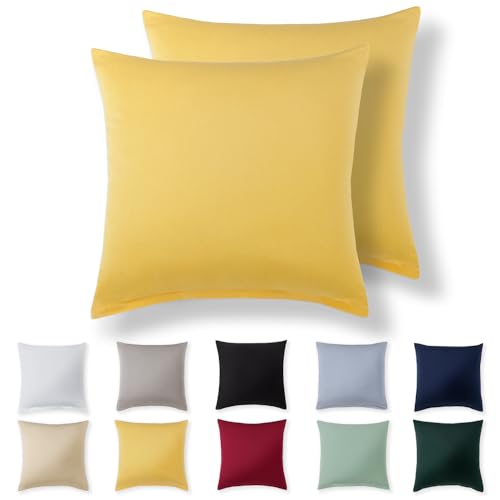 Alreya Kissenbezug 40 x 40 cm (2er Set) - Gelb - 100% Jersey Baumwolle - Kissenhülle für Kissen 40x40 cm, Jersey Kopfkissenbezüge, Superweicher Kissenbezüge 40x40 mit Reißverschluss von Alreya