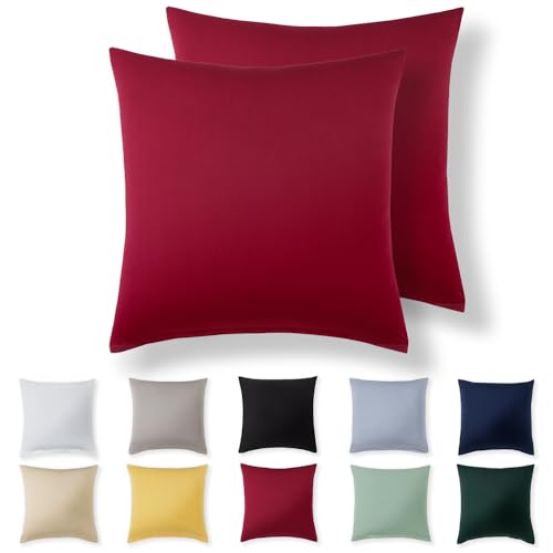 Alreya Kissenbezug 40 x 40 cm (2er Set) - Rot - 100% Jersey Baumwolle - Kissenhülle für Kissen 40x40 cm, Jersey Kopfkissenbezüge, Superweicher Kissenbezüge 40x40 mit Reißverschluss von Alreya