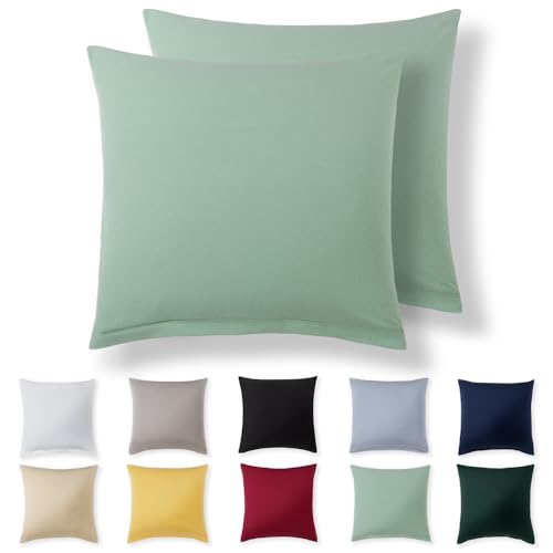 Alreya Kissenbezug 40 x 40 cm (2er Set) - Sommergrün - 100% Jersey Baumwolle - Kissenhülle für Kissen 40x40 cm, Jersey Kopfkissenbezüge, Superweicher Kissenbezüge 40x40 mit Reißverschluss von Alreya