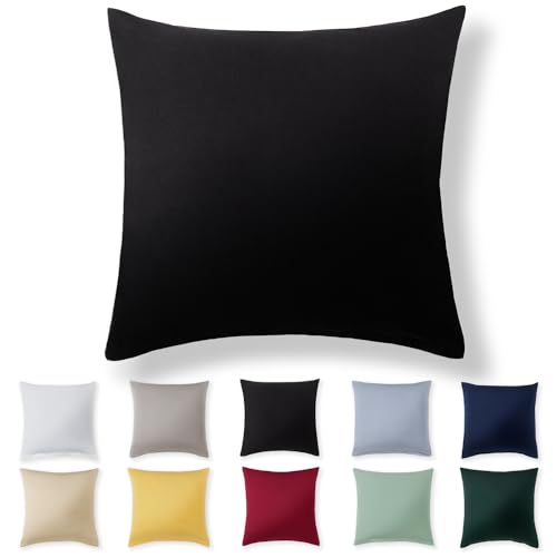 Alreya Kissenbezug 40 x 40 cm - Schwarz - 100% Jersey Baumwolle - Kissenhülle für Kissen 40x40 cm, Jersey Kopfkissenbezüge, Superweicher Kissenbezug 40x40 mit Reißverschluss von Alreya