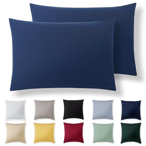 Alreya Kissenbezug 40 x 60 cm (2er Set) - Blau - 100% Jersey Baumwolle - Kissenhülle für Kissen 40x60 cm, Jersey Kopfkissenbezüge, Superweicher Kissenbezüge 40x60 mit Reißverschluss von Alreya