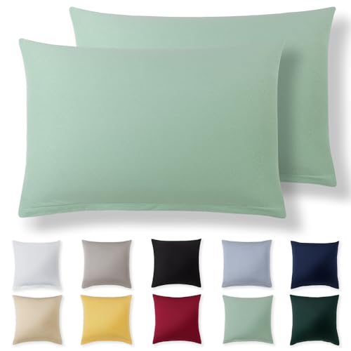 Alreya Kissenbezug 40 x 60 cm (2er Set) - Sommergrün - 100% Jersey Baumwolle - Kissenhülle für Kissen 40x60 cm, Jersey Kopfkissenbezüge, Superweicher Kissenbezüge 40x60 mit Reißverschluss von Alreya