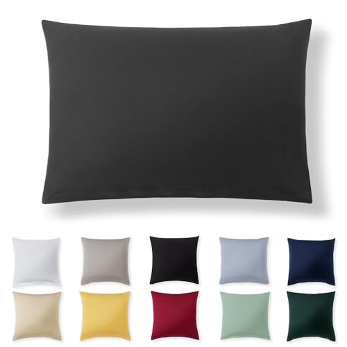 Alreya Kissenbezug 40 x 60 cm - Anthrazit - 100% Jersey Baumwolle - Kissenhülle für Kissen 40x60 cm, Jersey Kopfkissenbezüge, Superweicher Kissenbezug 40x60 mit Reißverschluss von Alreya