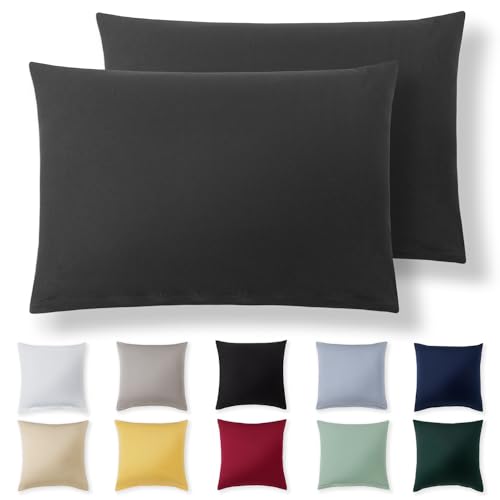 Alreya Kissenbezug 40 x 70 cm (2er Set) - Anthrazit - 100% Jersey Baumwolle - Kissenhülle für Kissen 40x70 cm, Jersey Kopfkissenbezüge, Superweicher Kissenbezüge 40x70 mit Reißverschluss von Alreya
