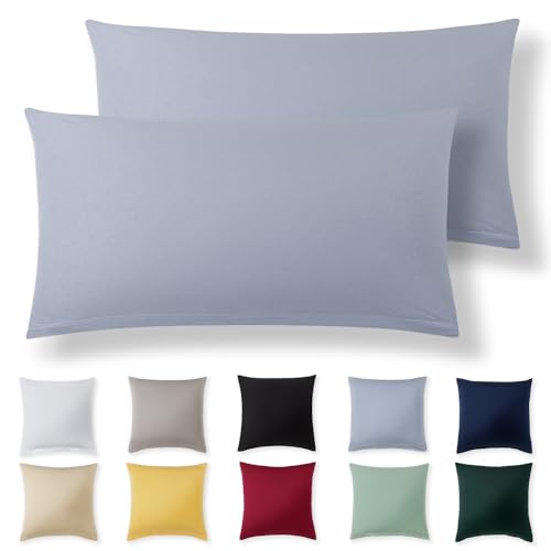 Alreya Kissenbezug 40 x 70 cm (2er Set) - Hellblau - 100% Jersey Baumwolle - Kissenhülle für Kissen 40x70 cm, Jersey Kopfkissenbezüge, Superweicher Kissenbezüge 40x70 mit Reißverschluss von Alreya