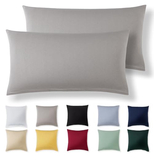 Alreya Kissenbezug 40 x 70 cm (2er Set) - Hellgrau - 100% Jersey Baumwolle - Kissenhülle für Kissen 40x70 cm, Jersey Kopfkissenbezüge, Superweicher Kissenbezüge 40x70 mit Reißverschluss von Alreya