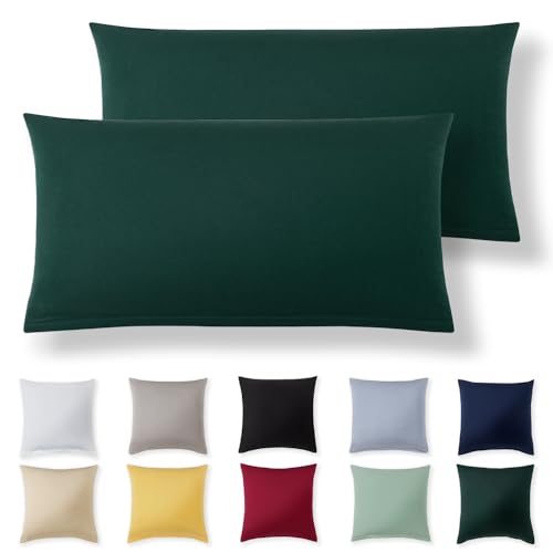 Alreya Kissenbezug 40 x 70 cm (2er Set) - Waldgrün - 100% Jersey Baumwolle - Kissenhülle für Kissen 40x70 cm, Jersey Kopfkissenbezüge, Superweicher Kissenbezüge 40x70 mit Reißverschluss von Alreya