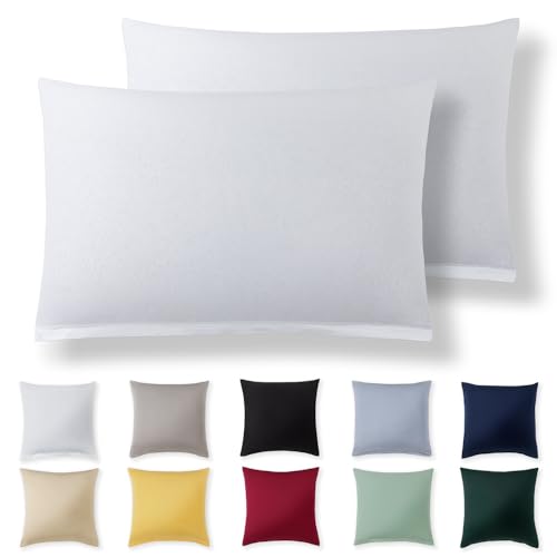 Alreya Kissenbezug 40 x 70 cm (2er Set) - Weiß - 100% Jersey Baumwolle - Kissenhülle für Kissen 40x70 cm, Jersey Kopfkissenbezüge, Superweicher Kissenbezüge 40x70 mit Reißverschluss von Alreya