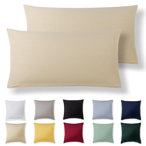 Alreya Kissenbezug 40 x 80 cm (2er Set) - Beige - 100% Jersey Baumwolle - Kissenhülle für Kissen 40x80 cm, Jersey Kopfkissenbezüge, Superweicher Kissenbezüge 40x80 mit Reißverschluss von Alreya