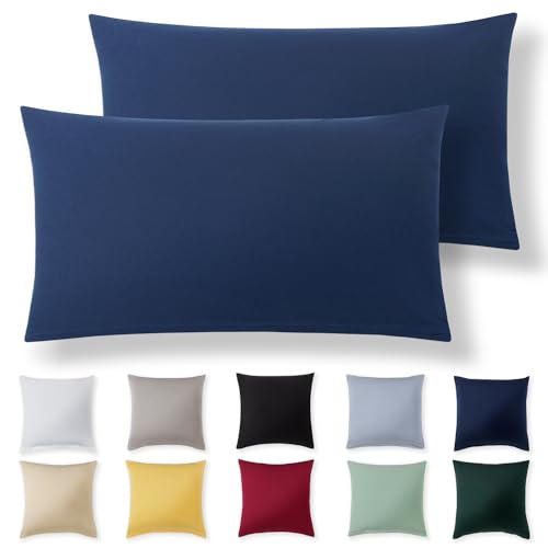 Alreya Kissenbezug 40 x 80 cm (2er Set) - Blau - 100% Jersey Baumwolle - Kissenhülle für Kissen 40x80 cm, Jersey Kopfkissenbezüge, Superweicher Kissenbezüge 40x80 mit Reißverschluss von Alreya