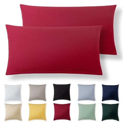 Alreya Kissenbezug 40 x 80 cm (2er Set) - Rot - 100% Jersey Baumwolle - Kissenhülle für Kissen 40x80 cm, Jersey Kopfkissenbezüge, Superweicher Kissenbezüge 40x80 mit Reißverschluss von Alreya