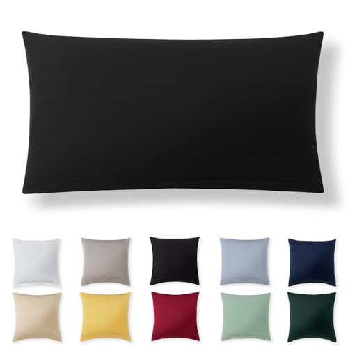 Alreya Kissenbezug 40 x 80 cm - Schwarz - 100% Jersey Baumwolle - Kissenhülle für Kissen 40x80 cm, Jersey Kopfkissenbezüge, Superweicher Kissenbezug 40x80 mit Reißverschluss von Alreya