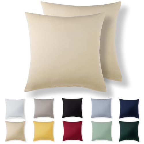 Alreya Kissenbezug 60 x 60 cm (2er Set) - Beige - 100% Jersey Baumwolle - Kissenhülle für Kissen 60x60 cm, Jersey Kopfkissenbezüge, Superweicher Kissenbezüge 60x60 mit Reißverschluss von Alreya