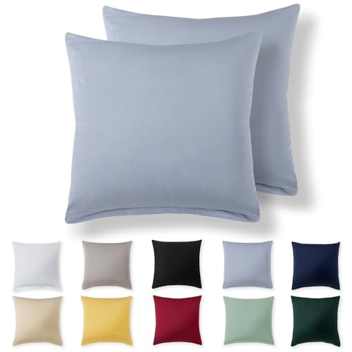 Alreya Kissenbezug 60 x 60 cm (2er Set) - Hellblau - 100% Jersey Baumwolle - Kissenhülle für Kissen 60x60 cm, Jersey Kopfkissenbezüge, Superweicher Kissenbezüge 60x60 mit Reißverschluss von Alreya