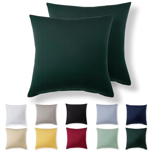 Alreya Kissenbezug 60 x 60 cm (2er Set) - Waldgrün - 100% Jersey Baumwolle - Kissenhülle für Kissen 60x60 cm, Jersey Kopfkissenbezüge, Superweicher Kissenbezüge 60x60 mit Reißverschluss von Alreya