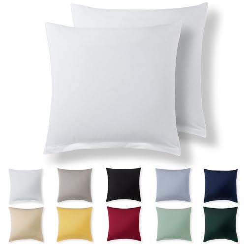 Alreya Kissenbezug 60 x 60 cm (2er Set) - Weiß - 100% Jersey Baumwolle - Kissenhülle für Kissen 60x60 cm, Jersey Kopfkissenbezüge, Superweicher Kissenbezüge 60x60 mit Reißverschluss von Alreya
