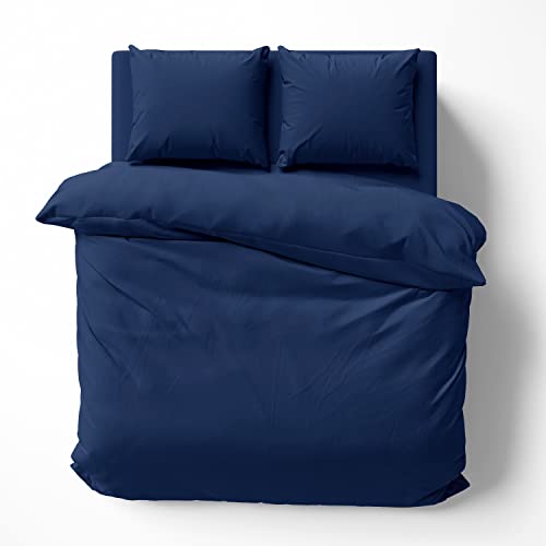 Alreya Mako Satin Bettwäsche 200 x 200 cm mit 2 Kissenbezuge 80 x 80 cm - 100% Baumwolle mit YKK Reißverschluss, Superweiches Bettbezug, Oeko-TEX® Standard Zertifiziert, Blau von Alreya