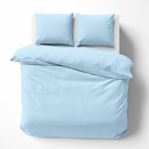 Alreya Mako Satin Bettwäsche 200 x 220 cm mit 2 Kissenbezuge 80 x 80 cm - 100% Baumwolle mit YKK Reißverschluss, Superweiches Bettbezug, Oeko-TEX® Standard Zertifiziert, Hellblau von Alreya
