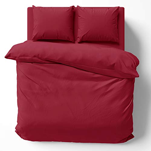 Alreya Mako Satin Bettwäsche 200 x 220 cm mit 2 Kissenbezuge 80 x 80 cm - 100% Baumwolle mit YKK Reißverschluss, Superweiches Bettbezug, Oeko-TEX® Standard Zertifiziert, Rot von Alreya