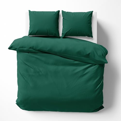 Alreya Mako Satin Bettwäsche 200 x 220 cm mit 2 Kissenbezuge 80 x 80 cm - 100% Baumwolle mit YKK Reißverschluss, Superweiches Bettbezug, Oeko-TEX® Standard Zertifiziert, Waldgrün von Alreya