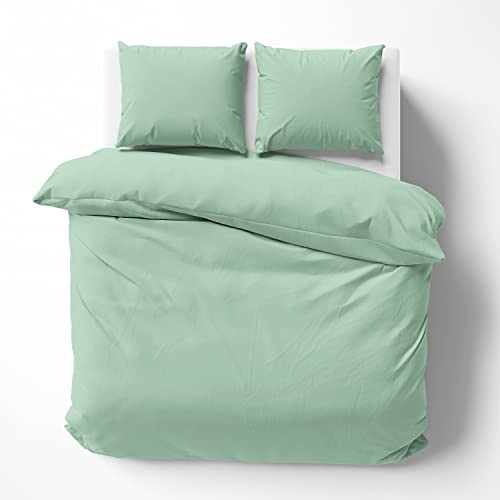Alreya Mako Satin Bettwäsche 240 x 220 cm mit 2 Kissenbezuge 80 x 80 cm - 100% Baumwolle mit YKK Reißverschluss, Superweiches Bettbezug, Oeko-TEX® Standard Zertifiziert, Grün von Alreya