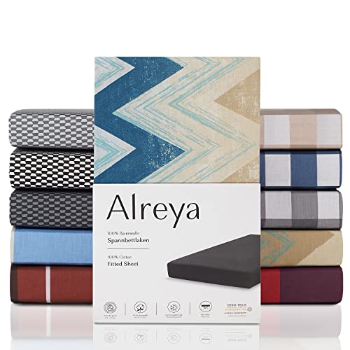Alreya Renforcé Spannbettlaken 100 x 200 cm - Wüsten Trugbild - 100% Baumwolle - Klassisches Spannbetttuch für Standardmatratzen bis 25cm Matratzenhöhe von Alreya