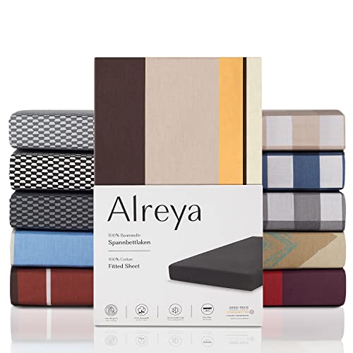 Alreya Renforcé Spannbettlaken 140 x 200 cm - Beige Wellen - 100% Baumwolle - Klassisches Spannbetttuch für Standardmatratzen bis 25cm Matratzenhöhe von Alreya