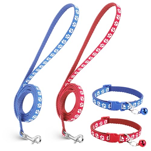 2 Sets Welpenhalsband und Leine für Katzenstreu, Katzenleine und Halsband-Set mit Glöckchen, Halsbänder für kleine Hunde, Kätzchenleinen, kein Geschirr, Welpen-Trainingsleinen, Katzenhalsbänder, Leine von Alrhso
