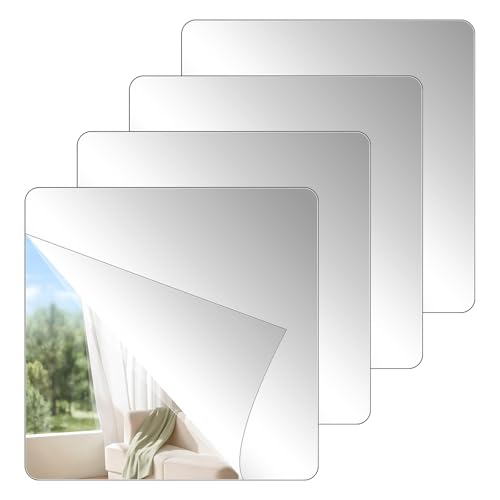 Alrhso 4 Stück Klebespiegel Selbstklebend Acryl Quadrat Spiegelfolie Wandspiegel 15 x 15 cm Flexible Spiegelaufkleber Kunststoff Spiegel für Badezimmer Wohnzimmer Schlafzimmer Schrank von Alrhso