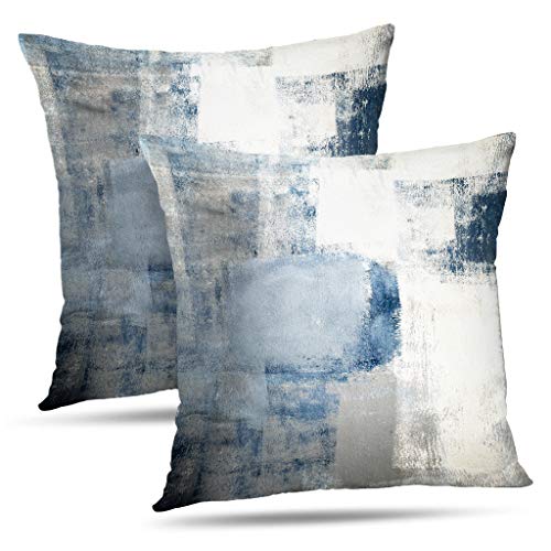 Alricc Set mit 2 blauen und grauen Kunstwerken moderne dekorative graue Heimdeko-Kissenbezügen für Schlafzimmer, Sofa, Wohnzimmer, 45,7 x 45,7 cm von Alricc