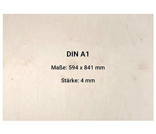 4mm Multiplexplatten Sperrholz Platte DIN A1 A2 A3 A4 A5 Zuschnitt Holz unbehandelt DIN A1 (841mm x 594mm) 10 Stück von Alsino