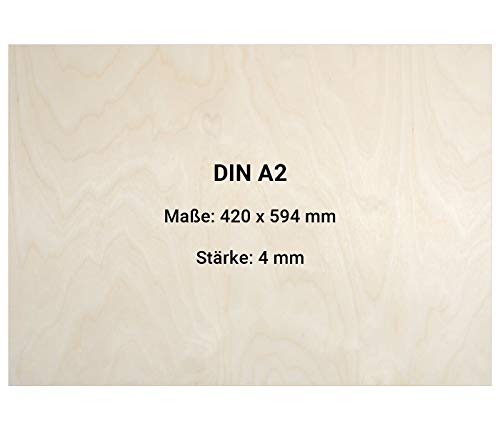 4mm Multiplexplatten Sperrholz Platte DIN A1 A2 A3 A4 A5 Zuschnitt Holz unbehandelt DIN A2 (594mm x 420mm) 20 Stück von Alsino