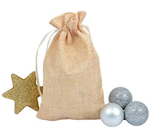 Alsino Adventskalender Beutel Bunt Geschenkbeutel Jutesäckchen Stoff Weihnachten Stoffbeutel Säckchen Stoffsäckchen mit Kordelzug (beige) von Alsino
