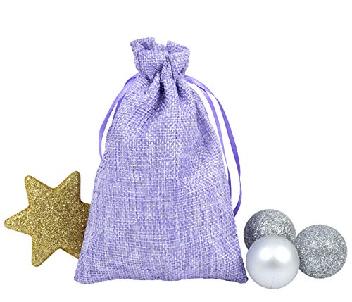 Alsino Adventskalender Beutel Bunt Geschenkbeutel Jutesäckchen Stoff Weihnachten Stoffbeutel Säckchen Stoffsäckchen mit Kordelzug (lila) von Alsino