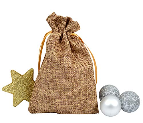 Alsino Adventskalender Beutel Bunt Geschenkbeutel Jutesäckchen Stoff Weihnachten Stoffbeutel Säckchen Stoffsäckchen mit Kordelzug (braun) von Alsino