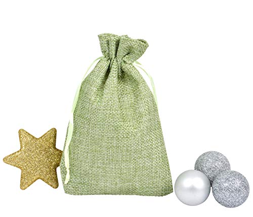 Adventskalender Beutel Bunt Geschenkbeutel Jutesäckchen Stoff Weihnachten Stoffbeutel Säckchen Stoffsäckchen mit Kordelzug (grün) von Alsino