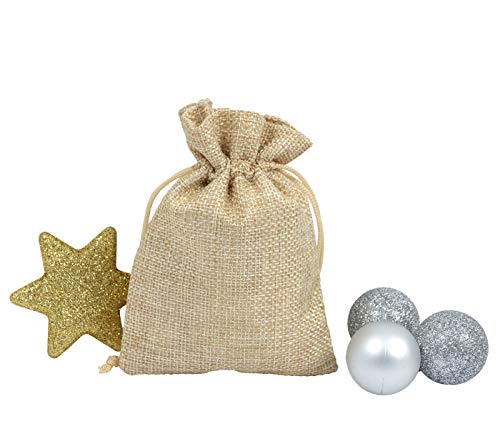 Adventskalender Beutel Geschenkbeutel Jutesäckchen Stoff Weihnachten Stoffbeutel Säckchen Stoffsäckchen mit Kordelzug (beige) von Alsino