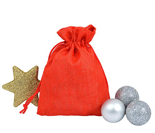 Alsino Adventskalender Beutel Geschenkbeutel Jutesäckchen Stoff Weihnachten Stoffbeutel Säckchen Stoffsäckchen mit Kordelzug (rot) von Alsino