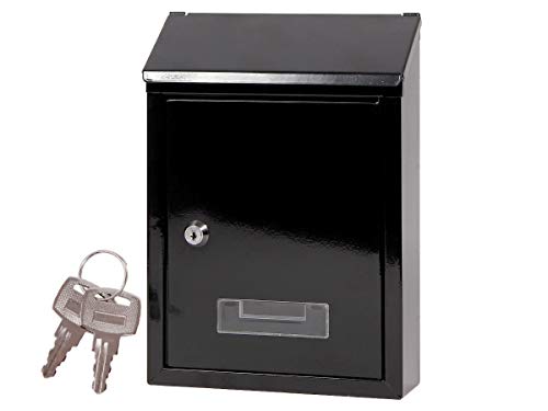 Alsino Briefkasten Postkasten Wandbriefkasten Stahlbriefkasten pulverbeschichtet + 2 Schlüsseln, Befestigungsmaterial inklusive BRK 66007, schwarz von Alsino