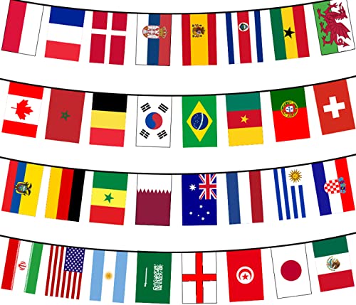 Alsino Fußball WM Fahnenkette 2 Stück Flaggenkette Über 20 Meter alle Länder Wimpelkette Länderflaggen 14 x 21 cm Girlande Dekoration von Alsino