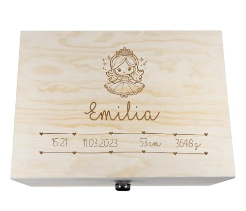 Alsino Geburtsbox personalisiert Erinnerungsbox Geschenk zur Geburt - Mit Datum, Uhrzeit, Gewicht und Größe Gravur, Größe wählen:33x23x16 cm von Alsino