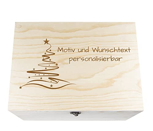 Alsino Geschenkbox Weihnachten Geschenk personalisiert Personalisiertes Geschenk Holzkiste mit Gravur Holzbox Deckel Wunschtext, Größe 15 x 10 x 7 cm (F) von Alsino