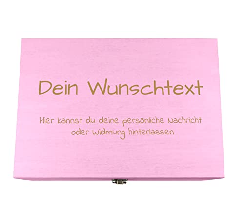 Alsino Geschenkkiste Pink personalisierbar Holzbox mit Gravur - B 32 x H 23 x T 16 cm - Geschenkbox Personalisiertes Geschenk Hochzeit von Alsino