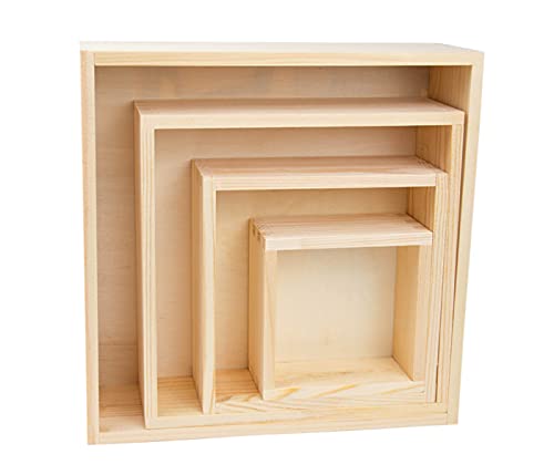 Alsino Holz Aufbewahrung kleine Holzkisten Organizer 4er Set Boxen Quadratisch - Unbehandelt, stabil & aus deutscher Holzmanufaktur von Alsino