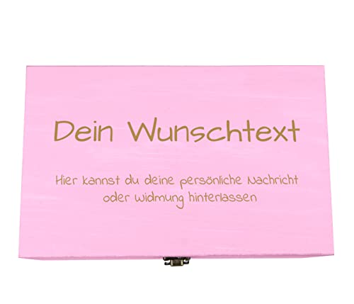 Alsino Holzkiste Pink personalisierbar B 27 x H 17 x T 11 cm mit Gravur Geschenkbox Personalisiertes Geschenk Holzbox Deckel Aufbewahrungsbox Wunschtext von Alsino